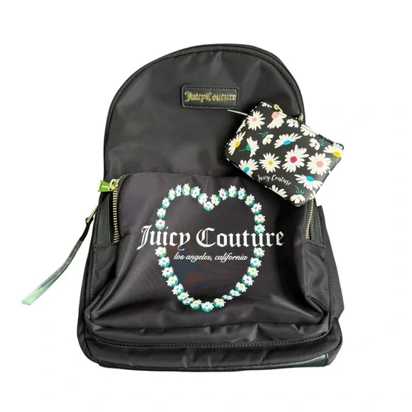Juicy Couture Black Backpack with Floral Accents - Picture 1 of 7